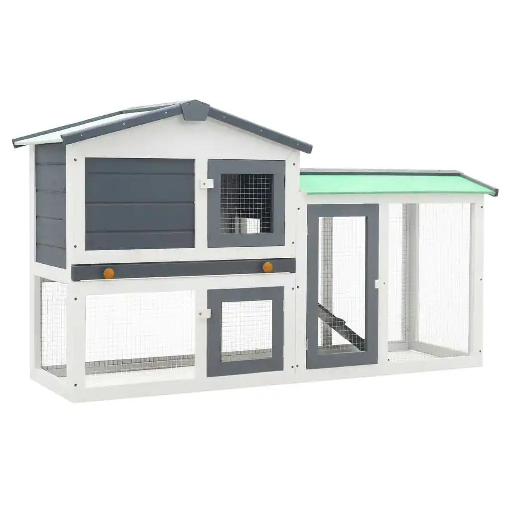 Outdoor Large Rabbit Hutch Grey and White 145x45x84 cm Wood 170840