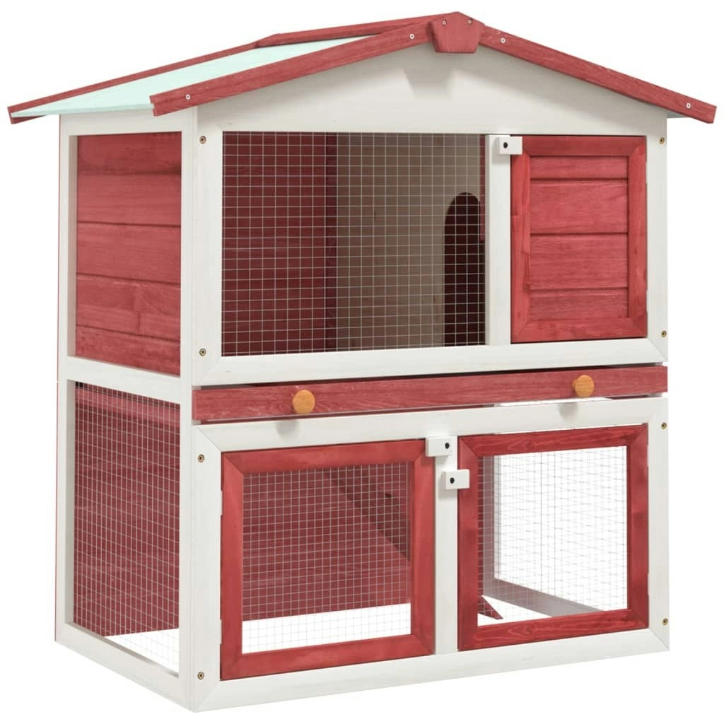 Outdoor Rabbit Hutch 3 Doors Red Wood 170839