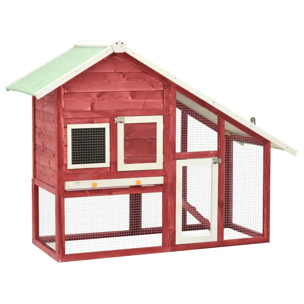 Rabbit Hutch Red and White 140x63x120 cm Solid Firwood 170871