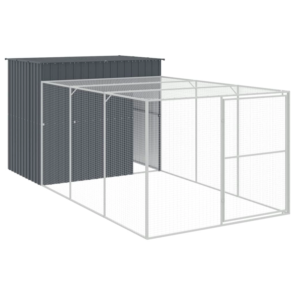 Dog House with Run Anthracite 214x457x181 cm Galvanised Steel 3189132