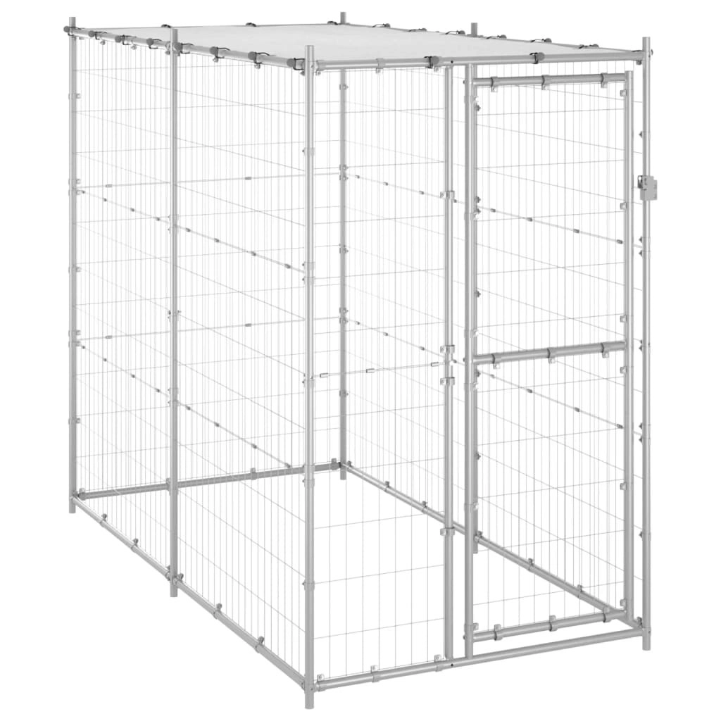 Outdoor Dog Kennel Galvanised Steel with Roof 110x220x180 cm 150800