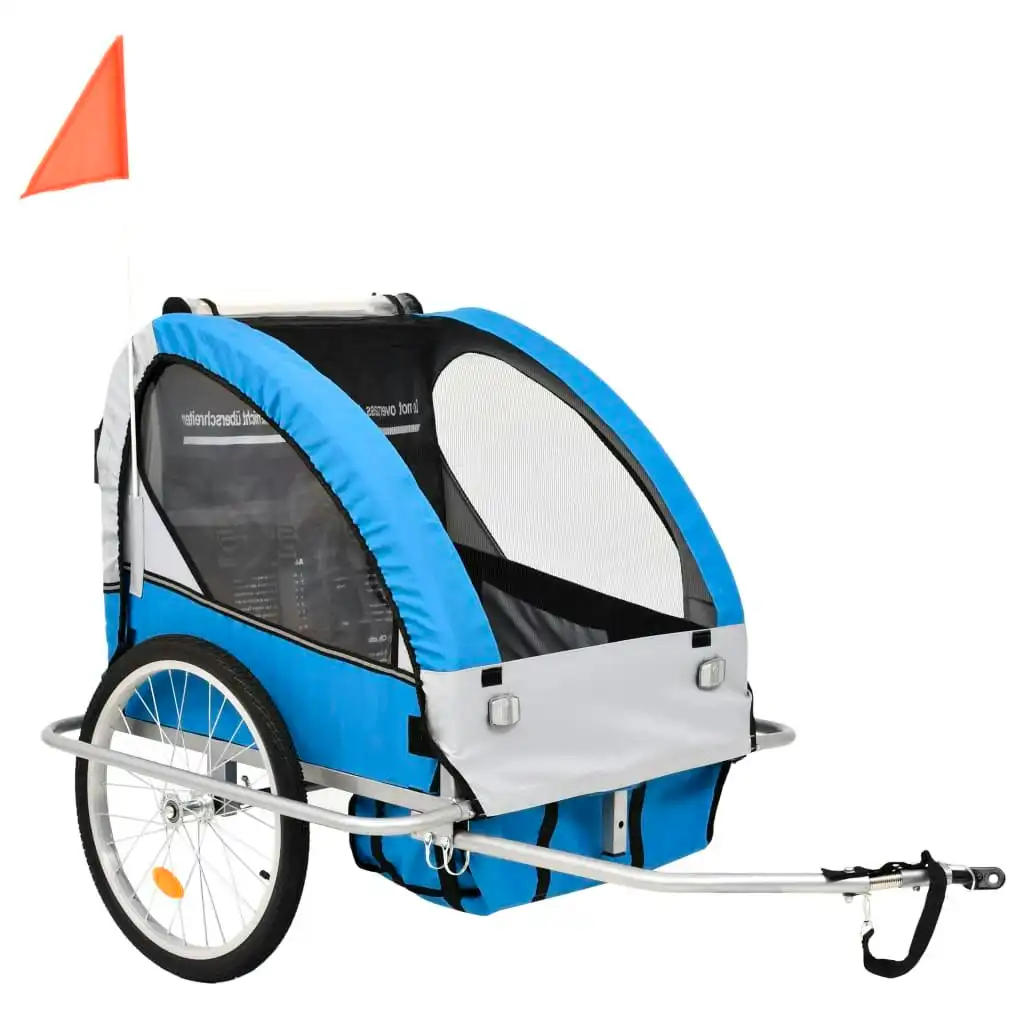 2-in-1 Bike Trailer & Stroller Blue and Grey 91376