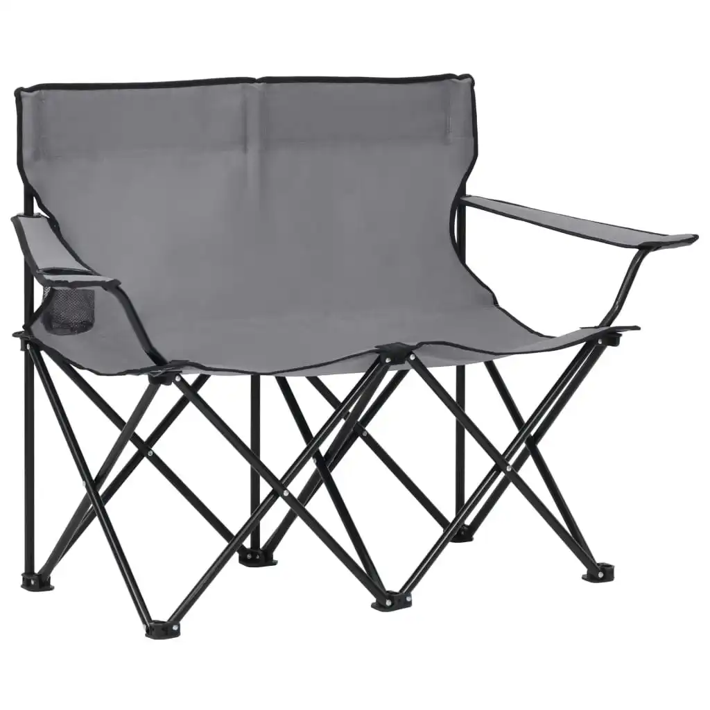 2-Seater Foldable Camping Chair Steel and Fabric Grey 313540