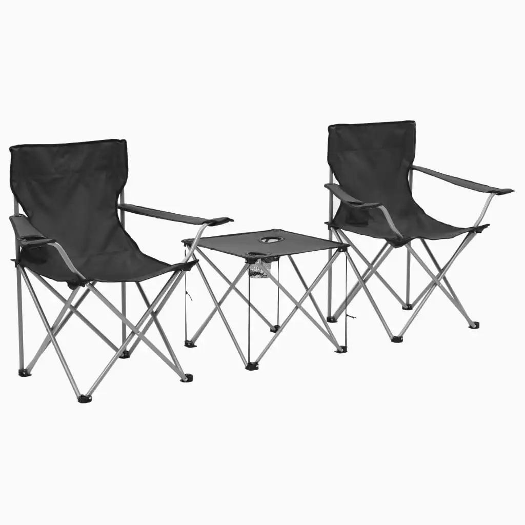 Camping Table and Chair Set 3 Pieces Grey 44384