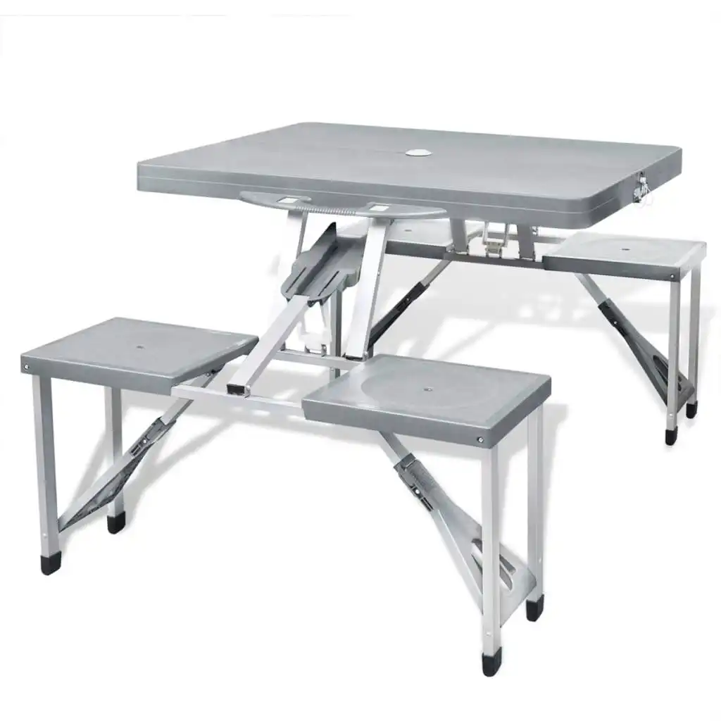 Foldable Camping Table Set with 4 Stools  Aluminium Extra Light Grey 41457