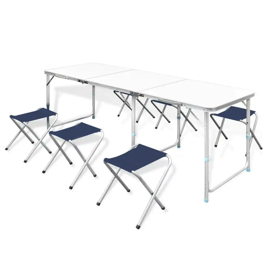 Foldable Camping Table Set with 6 Stools Height Adjustable 180 x 60 cm 41329