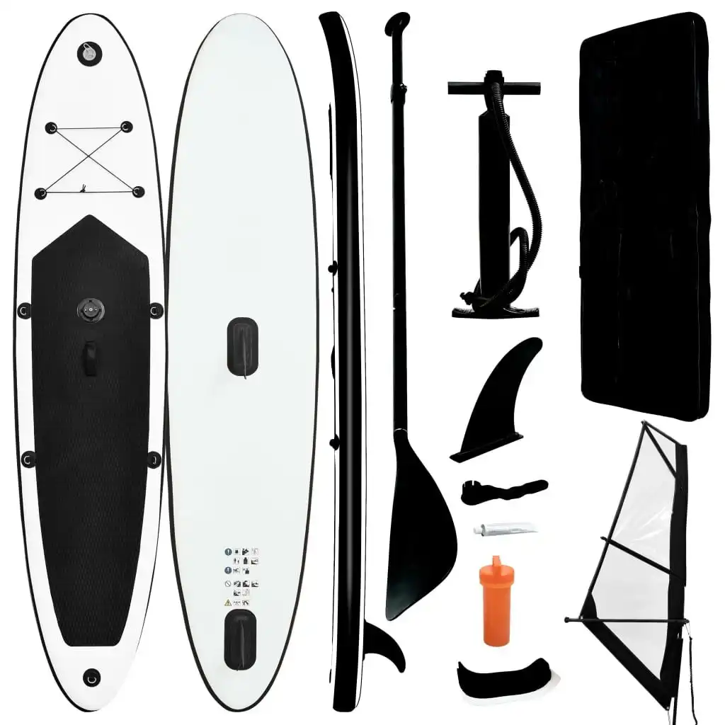 Inflatable Stand Up Paddleboard with Sail Set Black and White 92736