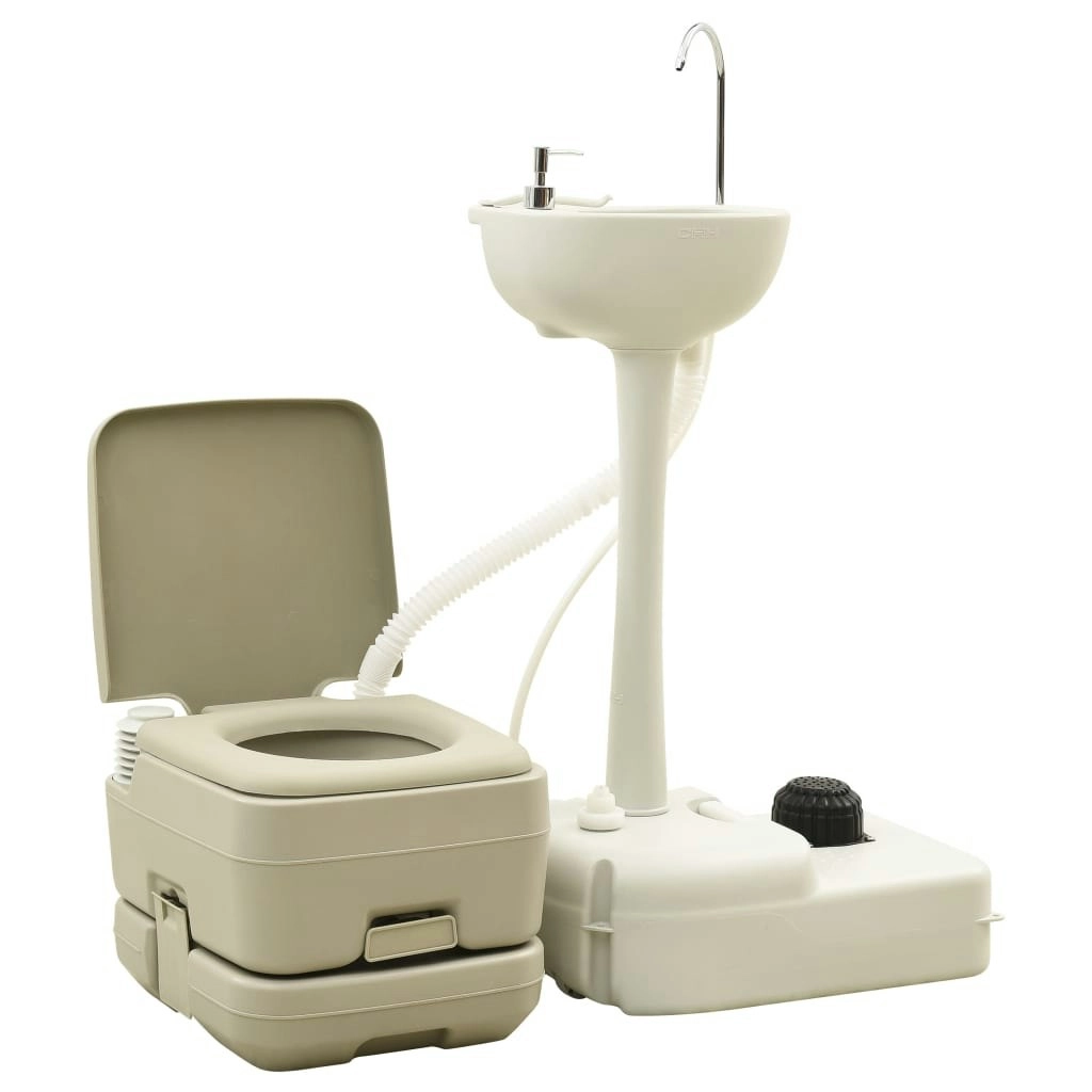 Portable Camping Toilet 10+10L and Handwash Stand 20L Set Grey 93021