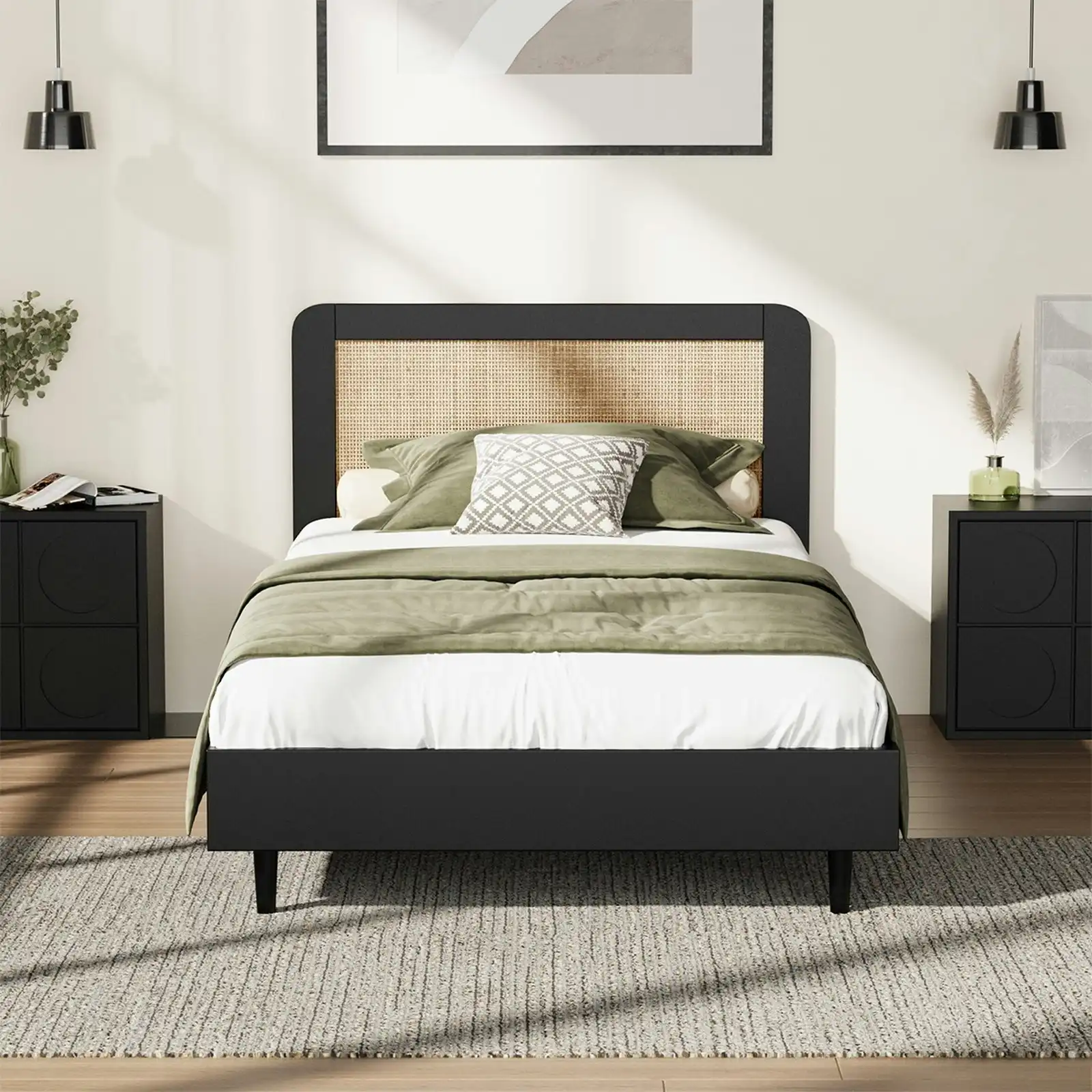 Oikiture Bed Frame Wooden Bed Frame Black-Single