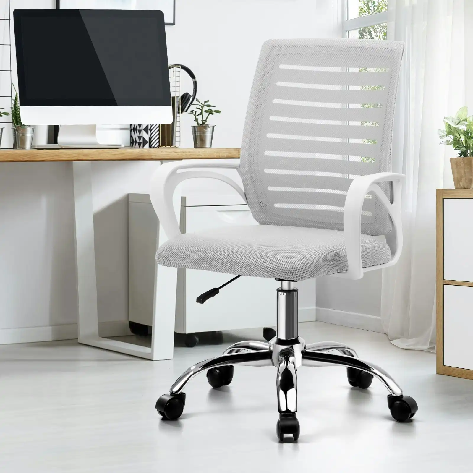 Oikiture Mesh Office Chair Executive Computer Seat Gaming Racing Work White