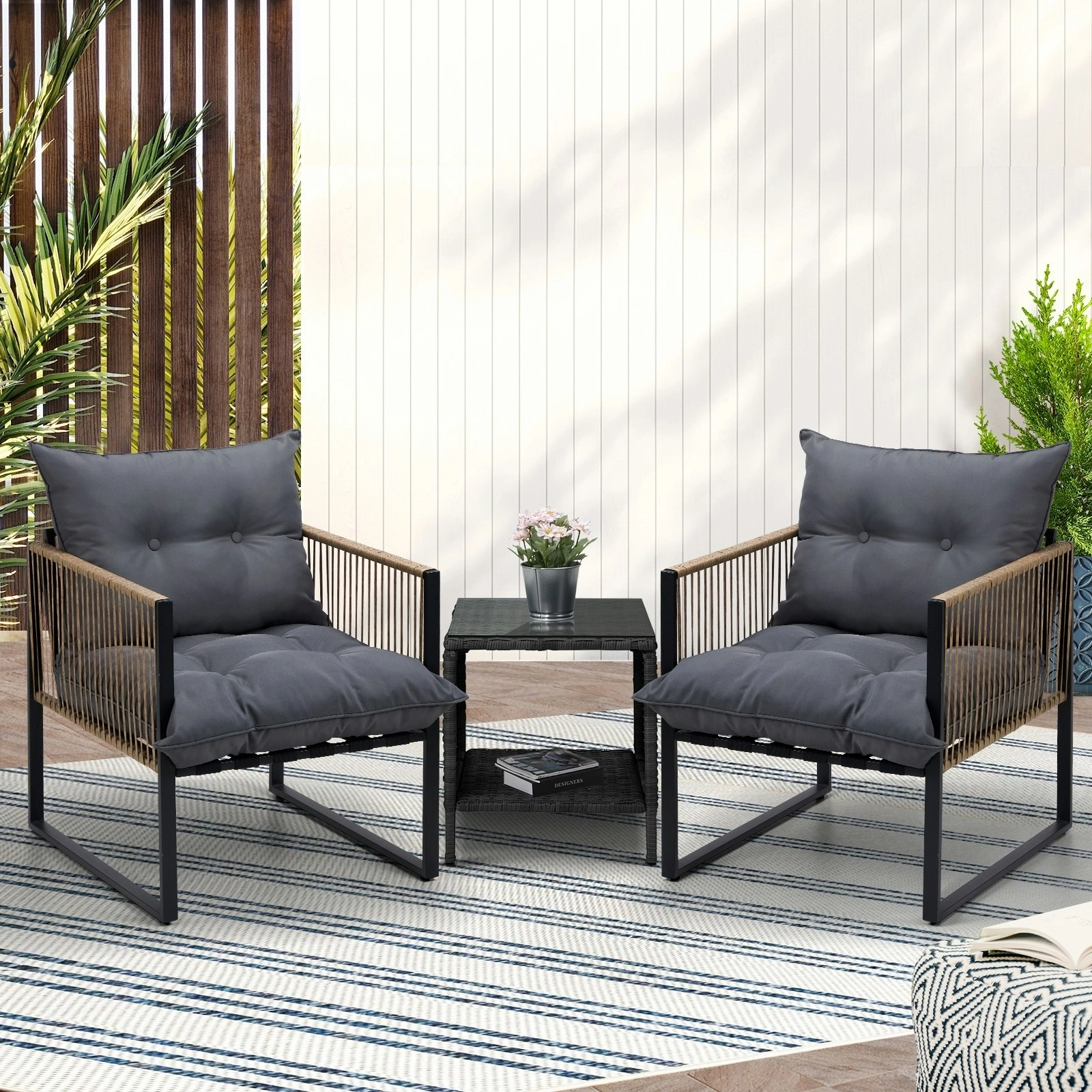 Livsip 2 Seater Outdoor Patio Set Rattan Table Garden Lounge Setting Furniture