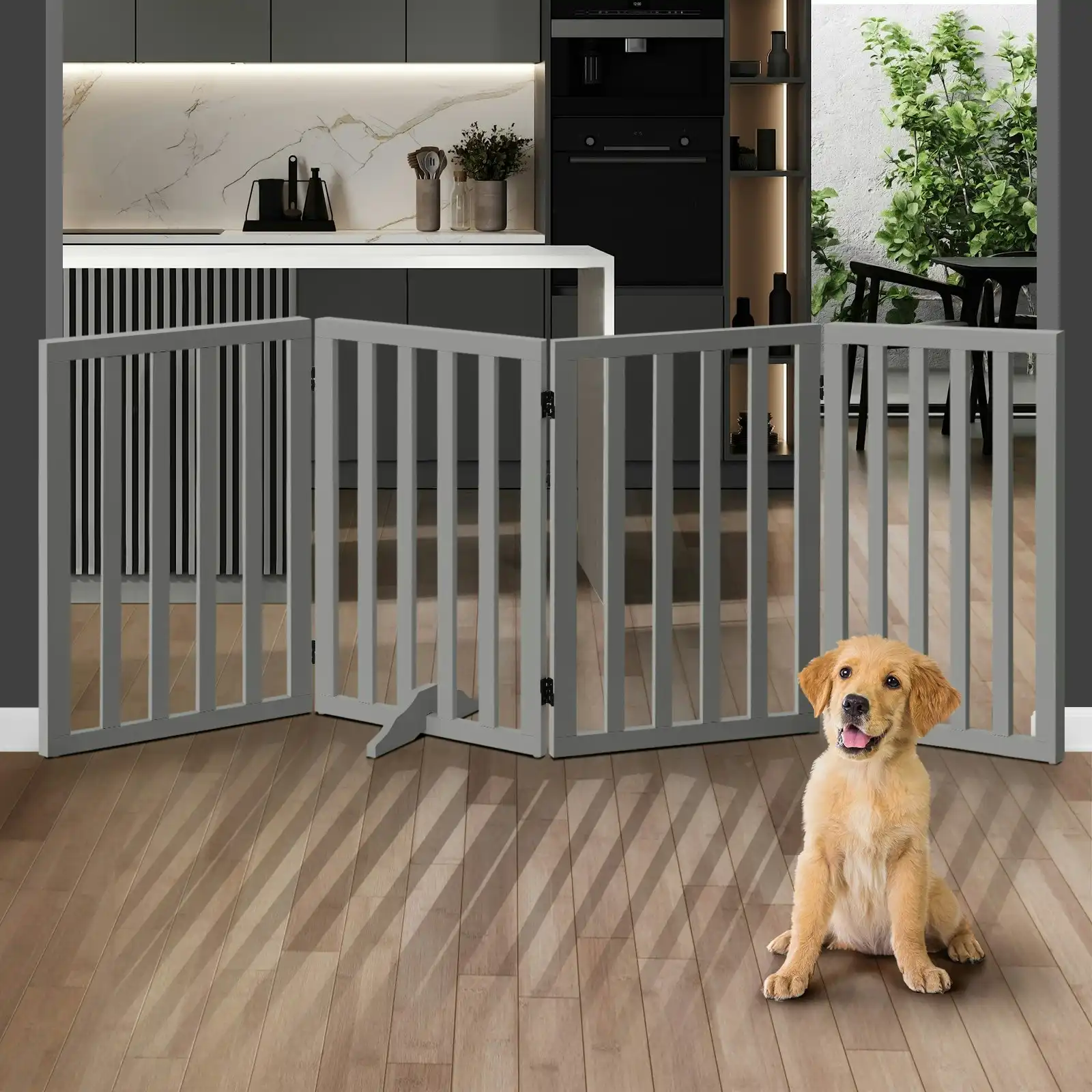 Alopet Wooden Pet Gate Dog Fence 189x80cm 4 Panels Safety Stair Barrier Security Door