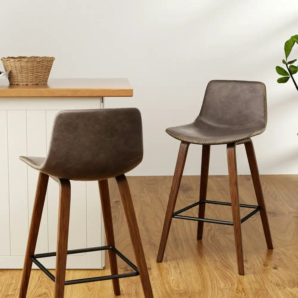 Artiss 4x Bar Stools Vintage Leather Wooden