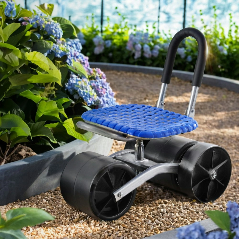 Gardeon Garden Stool Seat Foldable with Wheels Blue