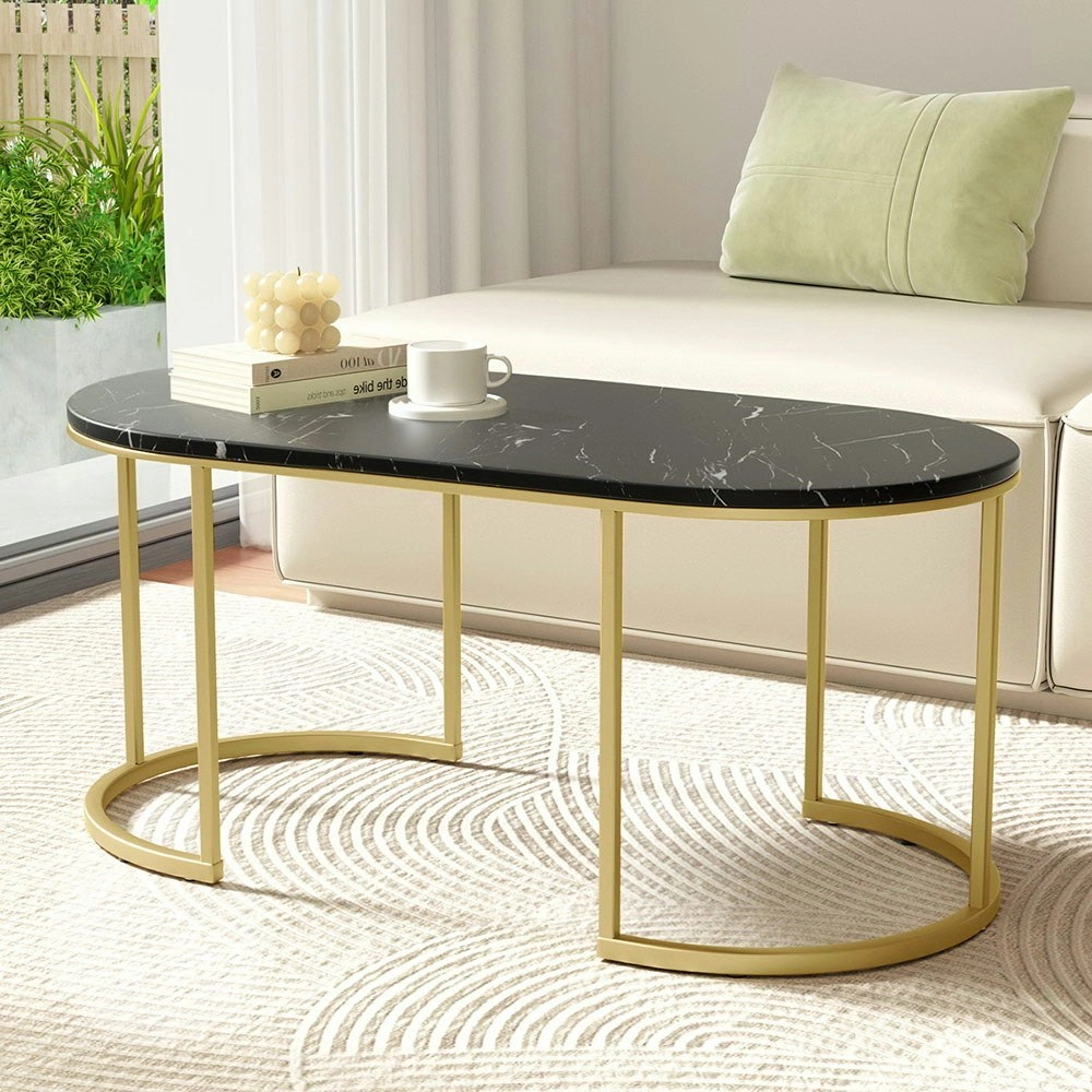 Artiss Coffee Table Marble Effect Black