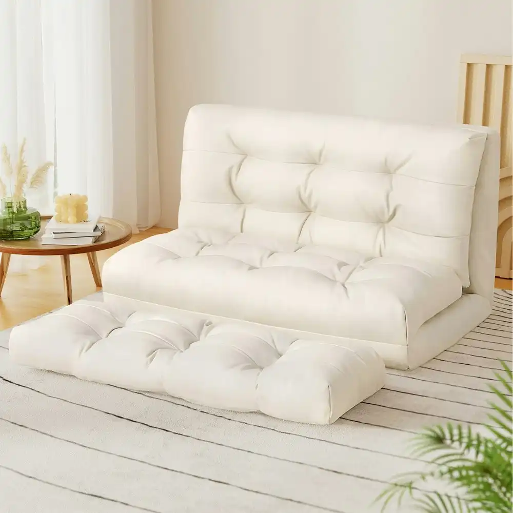 Artiss Floor Lounge Sofa Bed 2 Seater Pillow Leather White