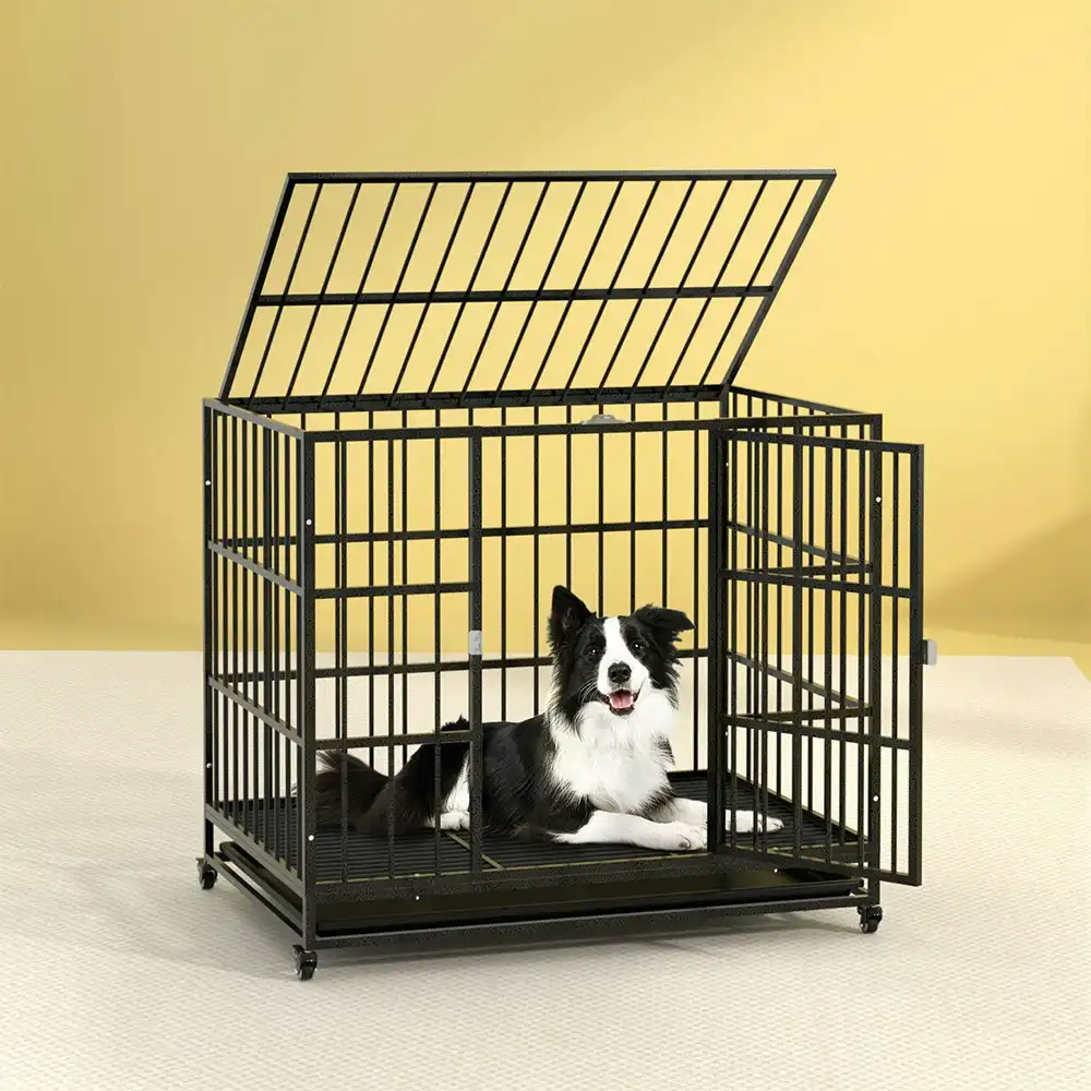 i.Pet Dog Cage Crate Large Puppy Cat Anti-Bite Pet Kennel Wheels w/Tray Metal