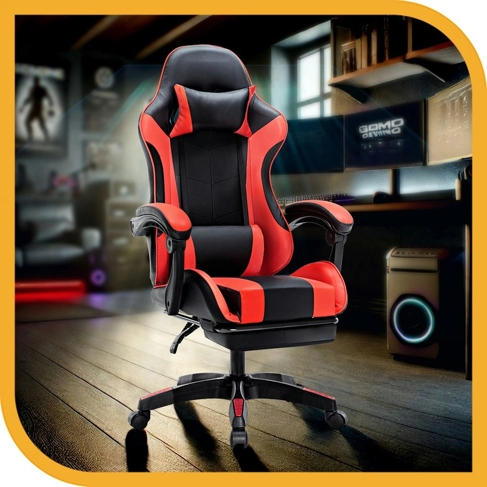 Furb Gaming Office Chair PU Leather Executive Computer Seat with Footrest,Red