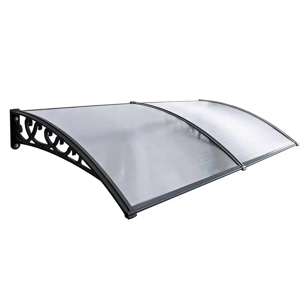 Groverdi Window Door Awning Outdoor Canopy Patio Rain Shield Cover DIY 1Mx2M Black Clear