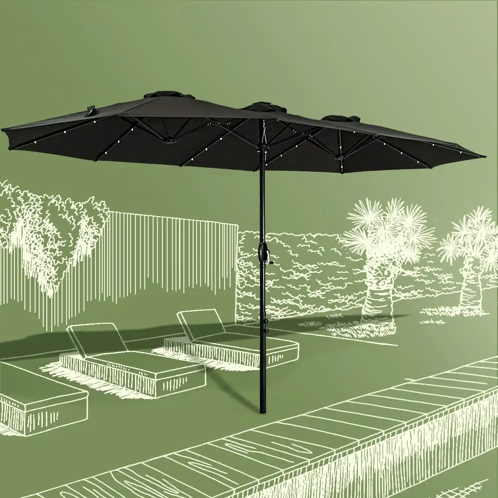 Groverdi 4.6M Double-Sided Patio Umbrella Outdoor Large Umbrella w/ Solar Lights