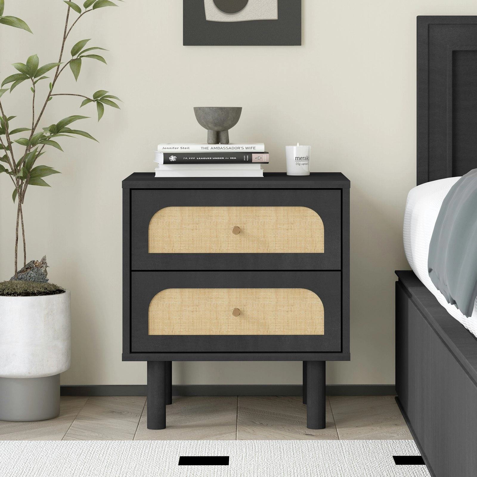 Elisa 2 Drawer Rattan Nightstands Sleek and Stylish Side Table for Modern Bedroom