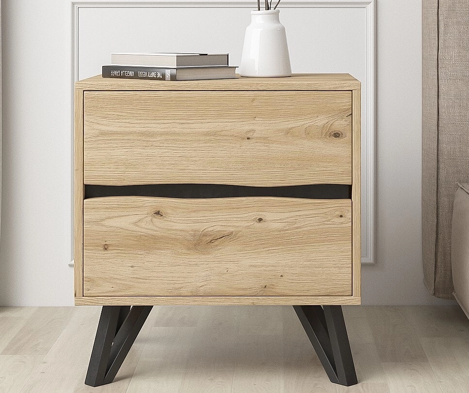 Grayson 2 Drawer Bedside Table (Wood & Black)