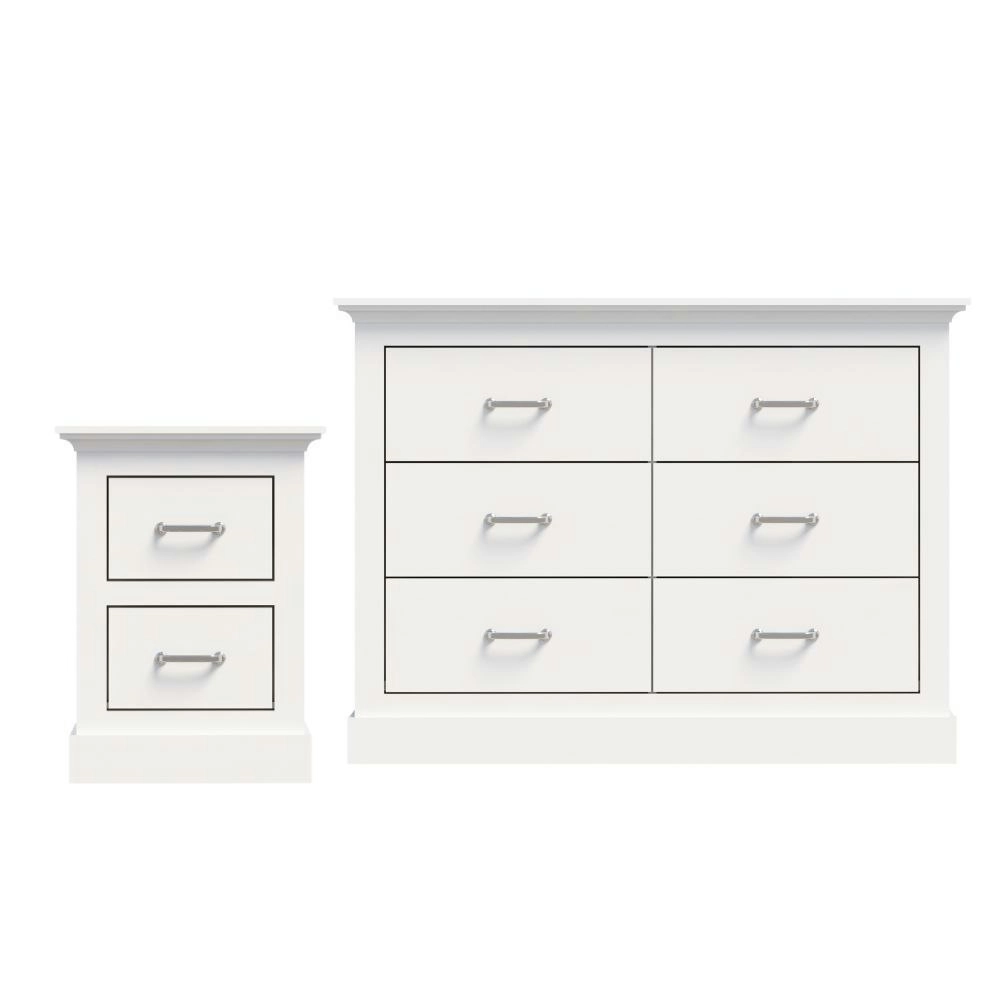 Ashford Matt White 6 Drawer Chest with 2 Matching Bedside Tables | Elegant Storage Solutions