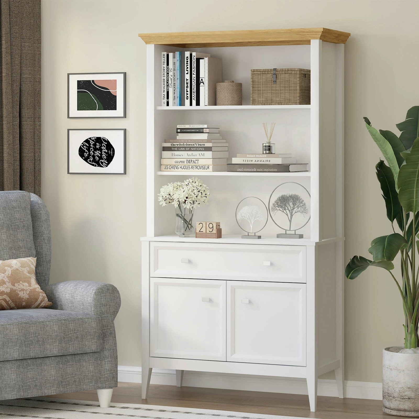 Coogee 2 Door 1 Drawer Display Cabinet with Storage Hutch | Stylish & Functional Storage Solution