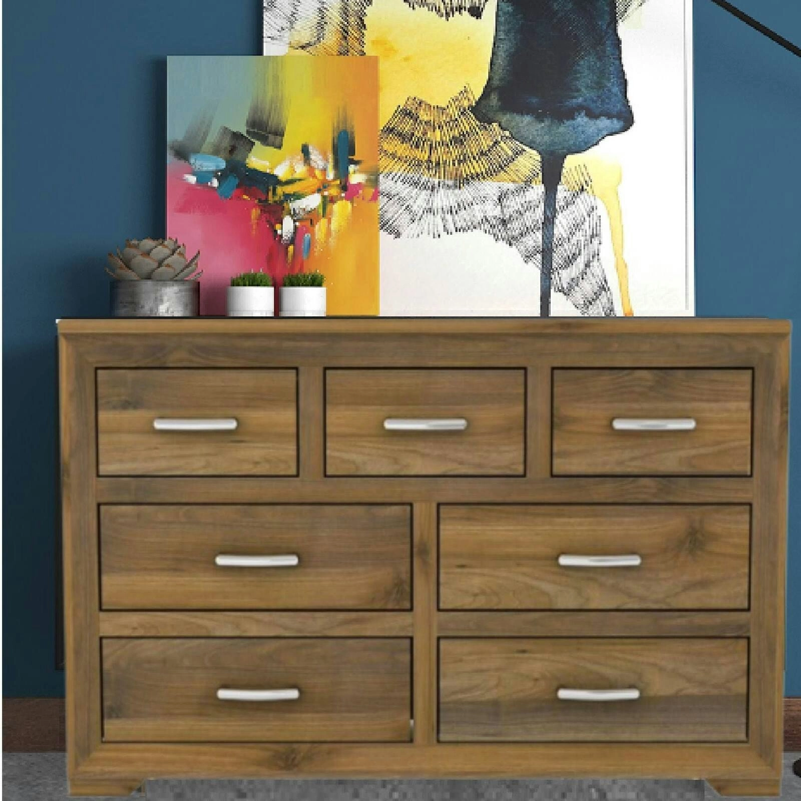 Farmhouse 7 Drawer Dresser Lowboy Bedroom Storage Cabinet