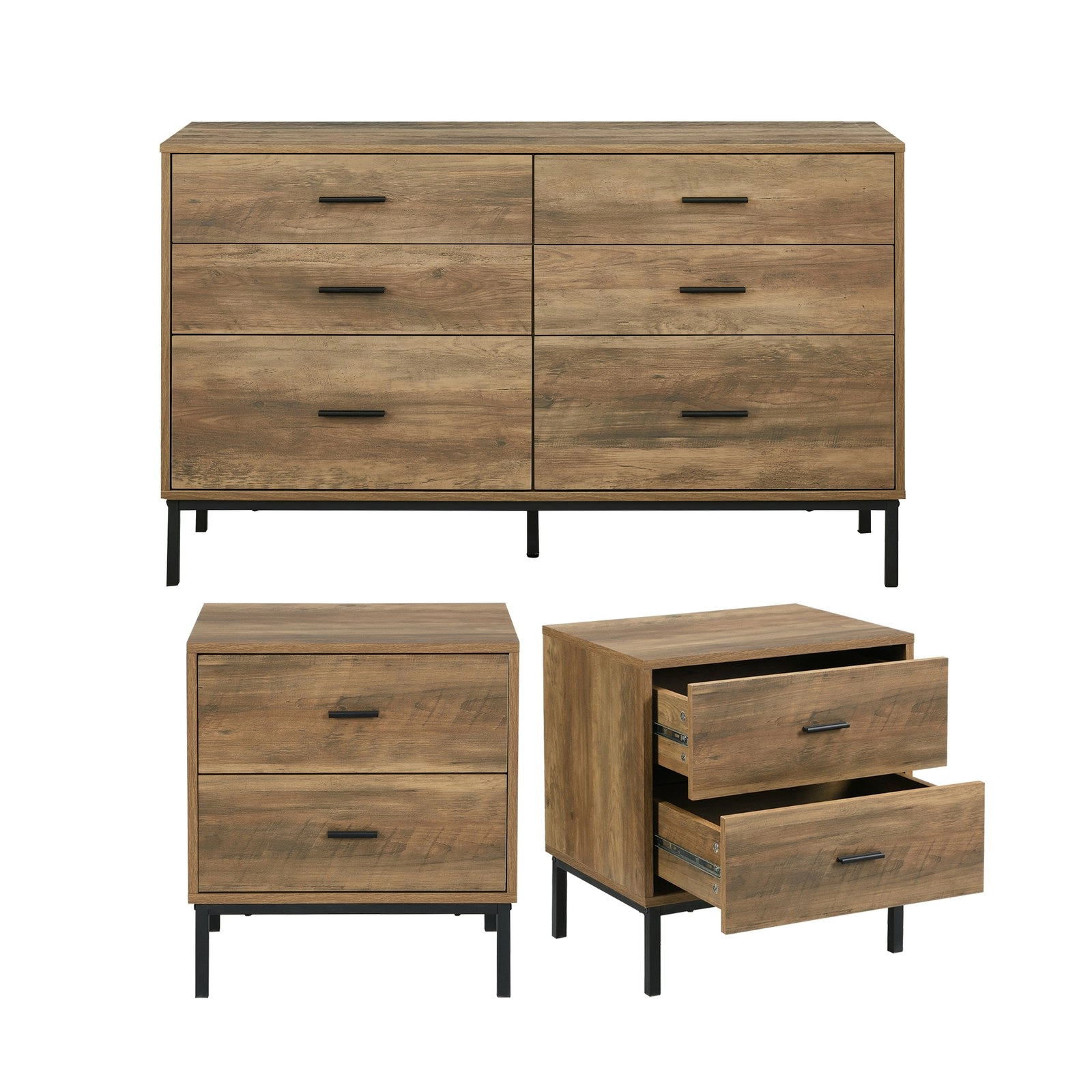 Bronx Chest of 6 Drawers Tallboys Dressers with 2 Bedside Tables Bundle