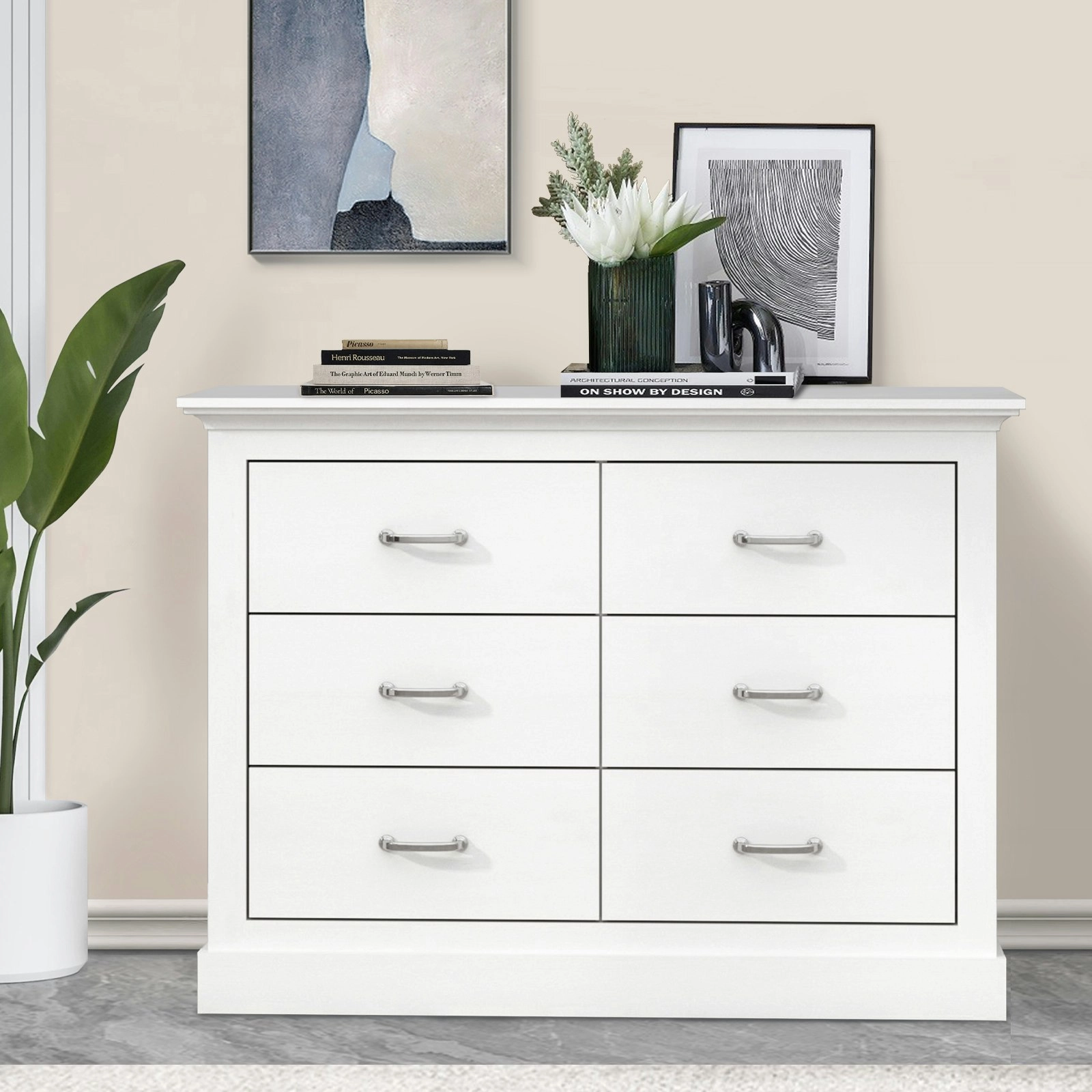 Ashford Chest of Drawers White 3+3 Drawer Dresser