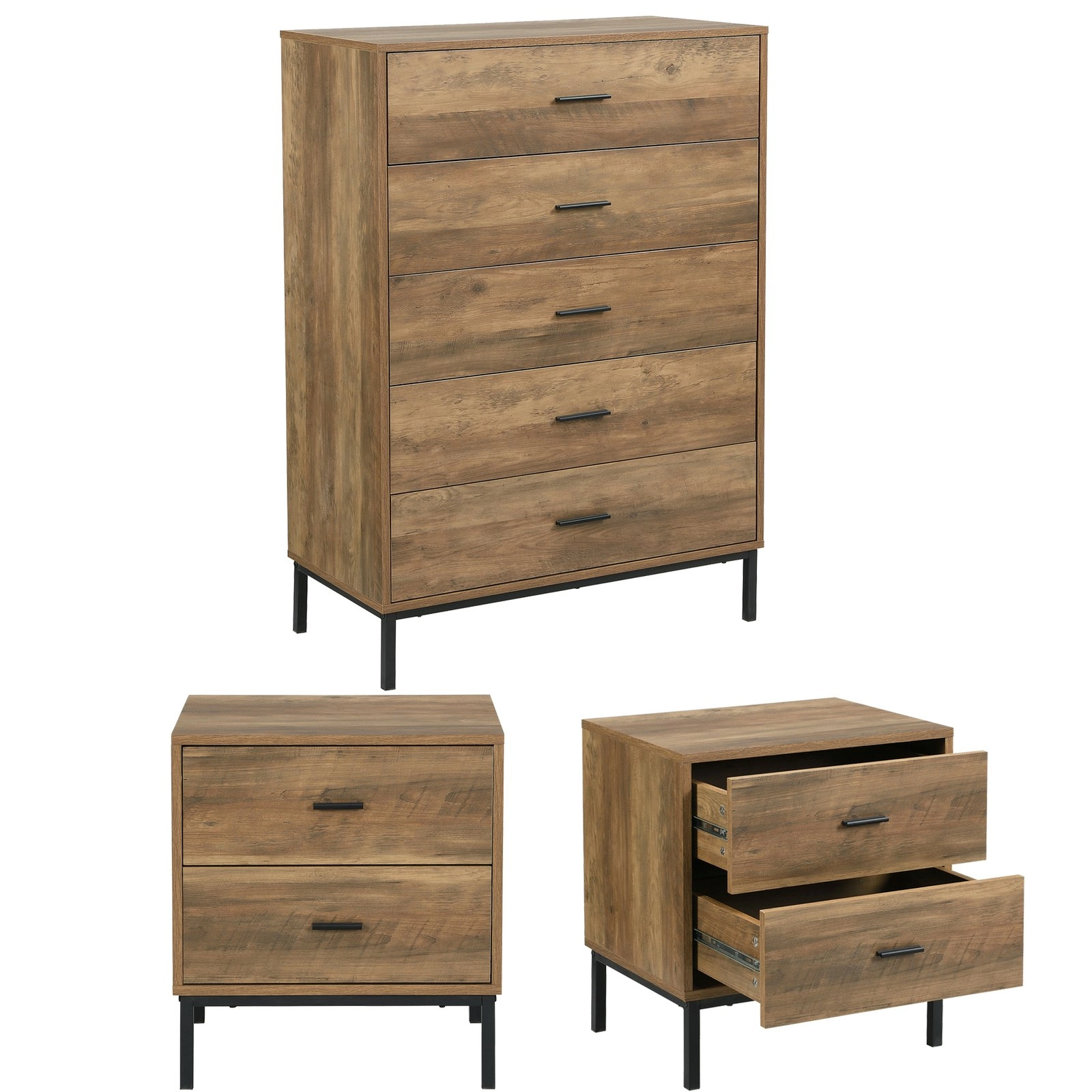 Bronx 5 Drawer Chest & 2 Bedside Tables Bundle | Complete Bedroom Storage Set