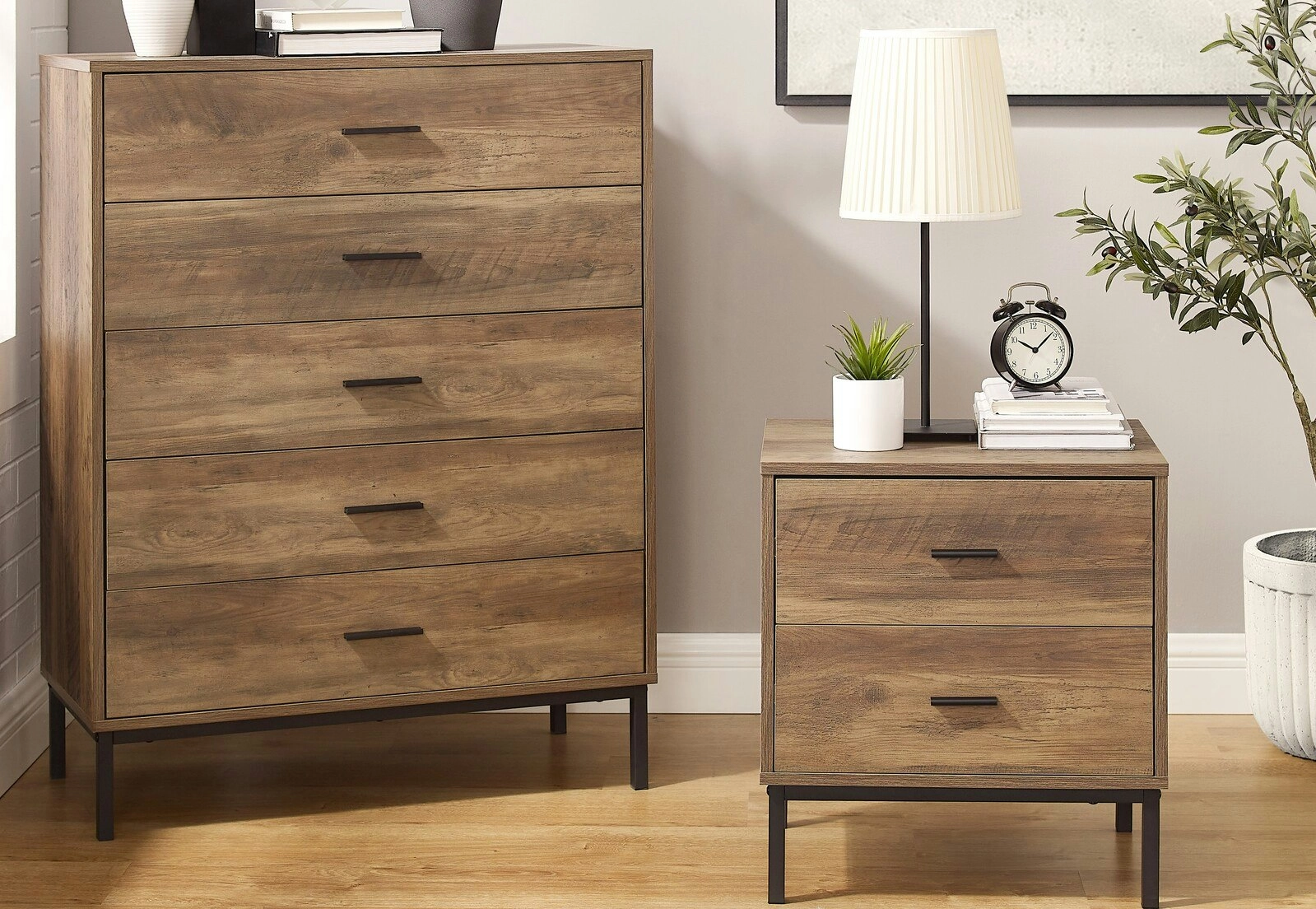 Bronx Drawers Dresser 1 unit + Bedside Table 1 unit Bundle