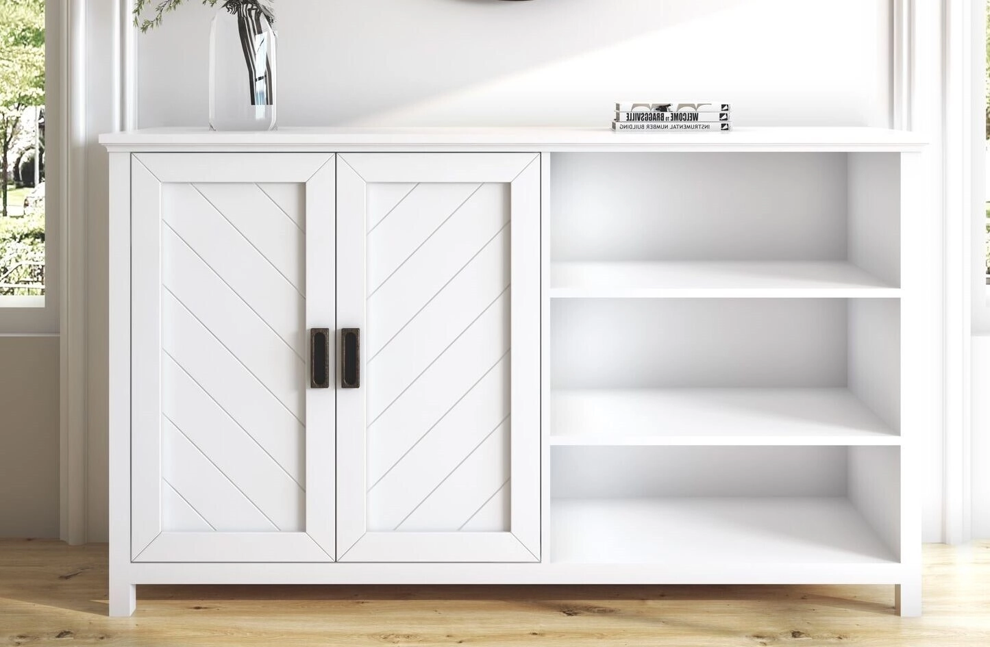 Hallway Bezel Top Sideboard Buffet Cabinet in White | Elegant Storage for Modern Homes