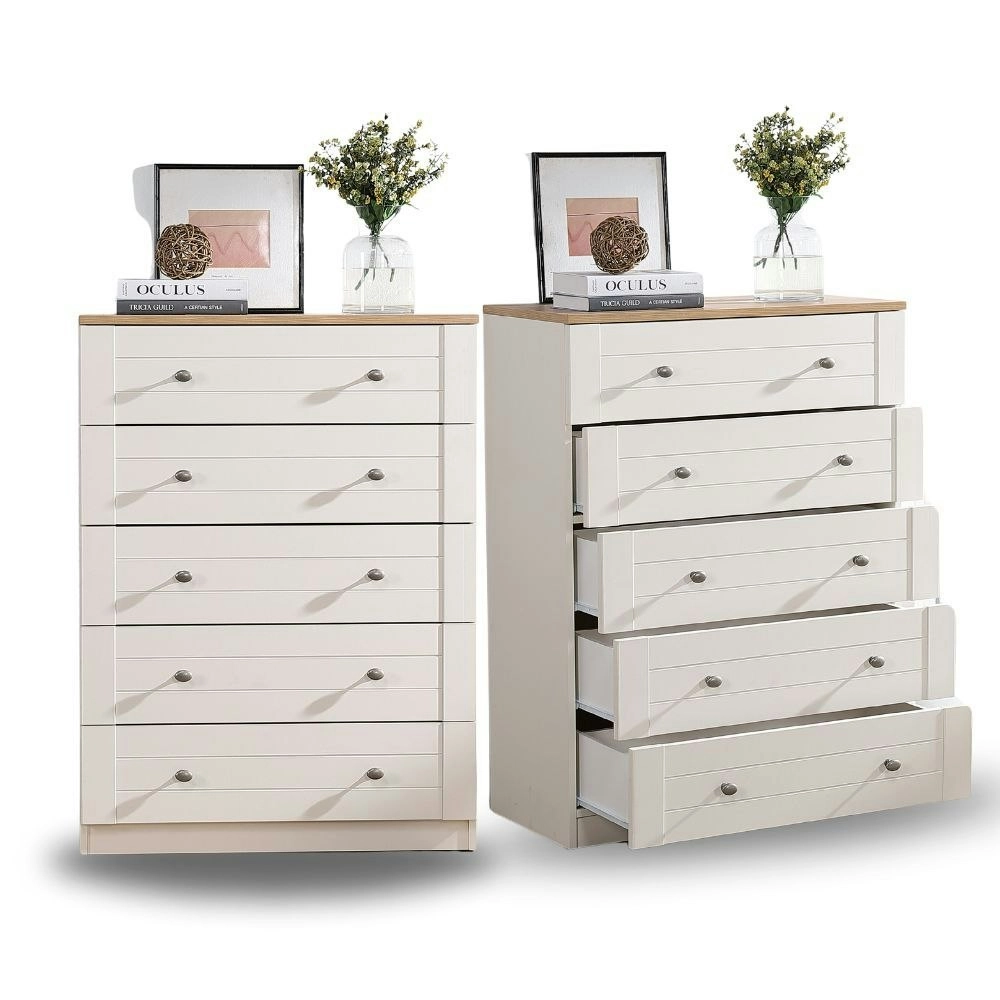 Harriet 5-Drawer Tallboy Chest Drawers Pine color x 2