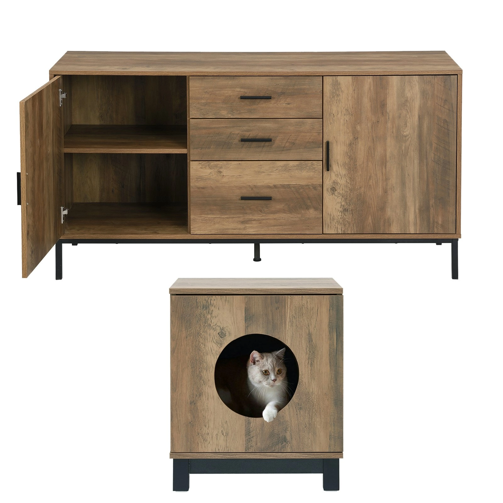 Bronx Sideboard Buffet Cabinet Combined with Pet Cat House Table