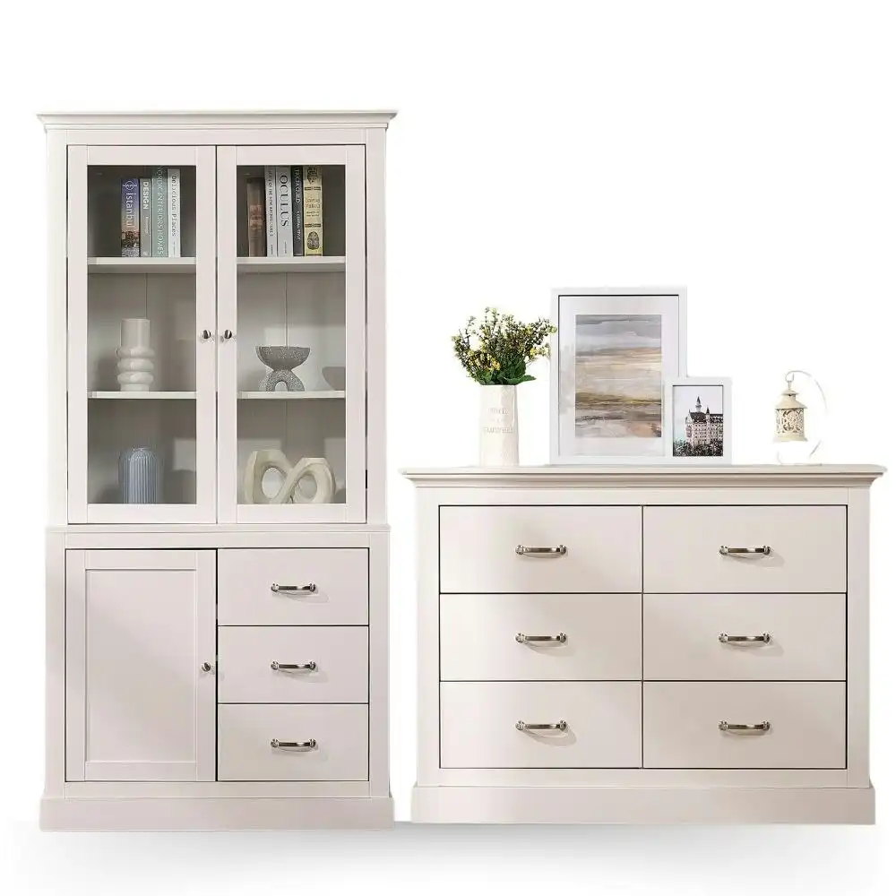 Ashford Chest of 6 Drawers White + Ashford Display Storage Cabinet