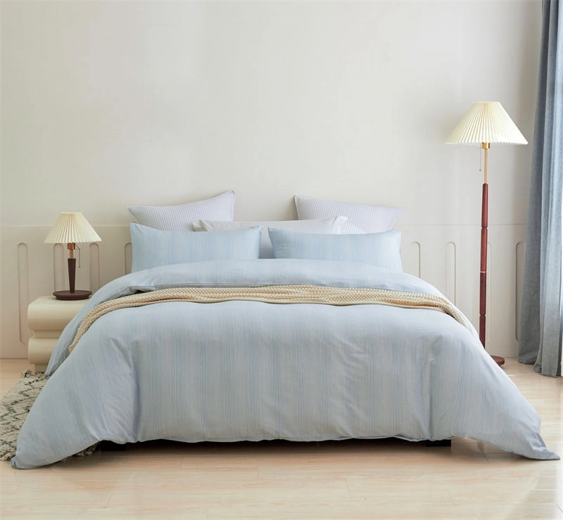 Bamboo Cotton Striped Doona Duvet Quilt Cover Set Blue