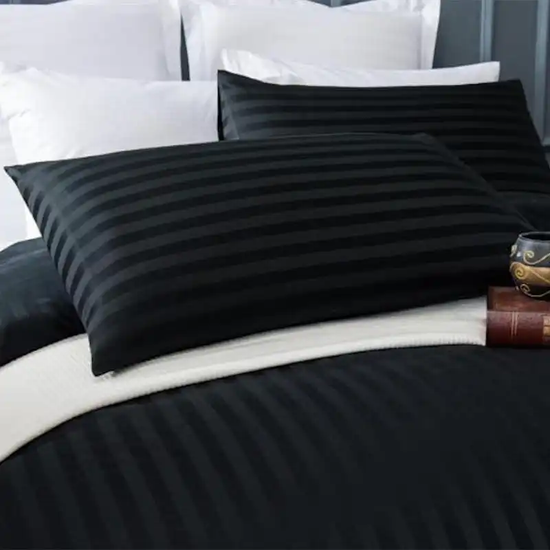 100% Cotton 650TC Sateen Striped Black Pillowcases