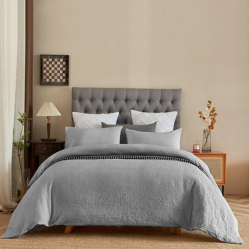 100% Cotton Seersucker Pattern Silver Grey Quilt Doona Duvet Cover Set