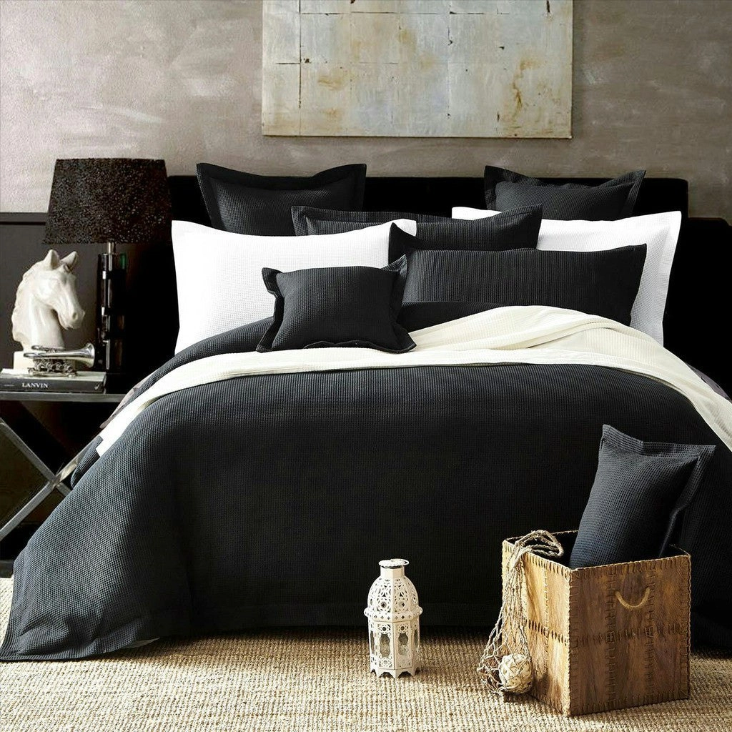 100% Premium Cotton Black Waffle Quilt Cover Set