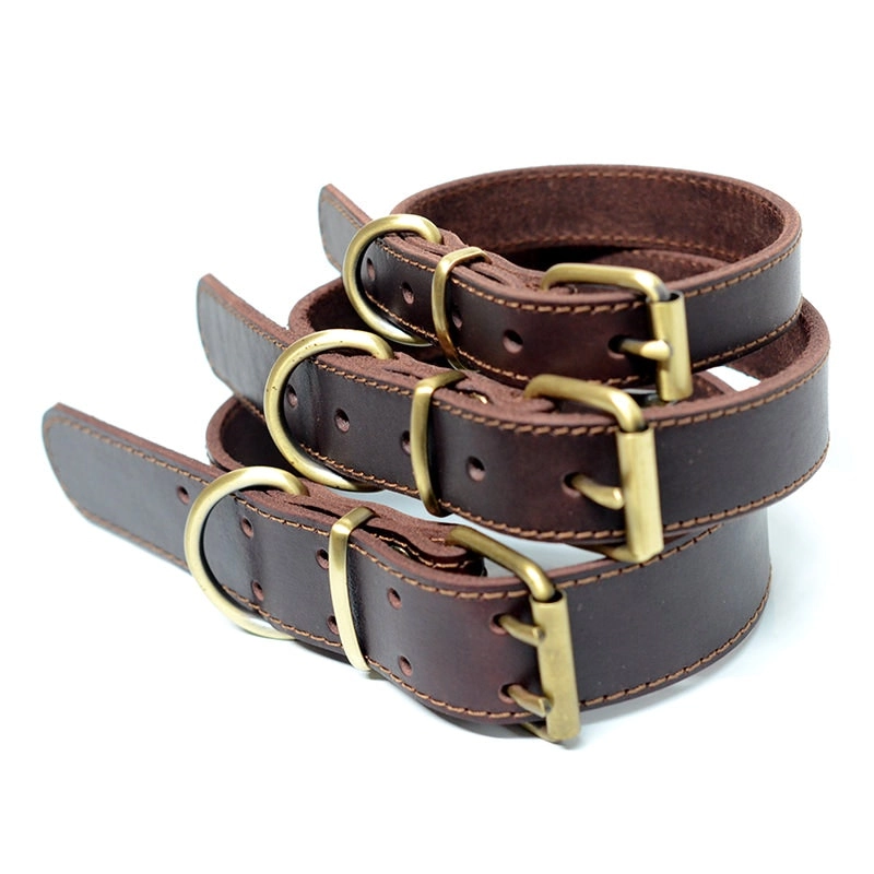 100% Real Leather Dog Collar Long-lasting Durable Strength w Sturdy buckle and D-ring