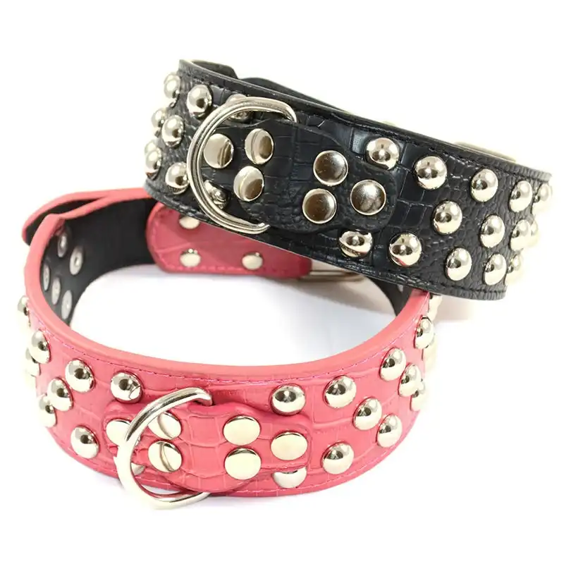 Pet Dog Leather Collar Mushroom Studded Adjustable Dog Collar Black/Red