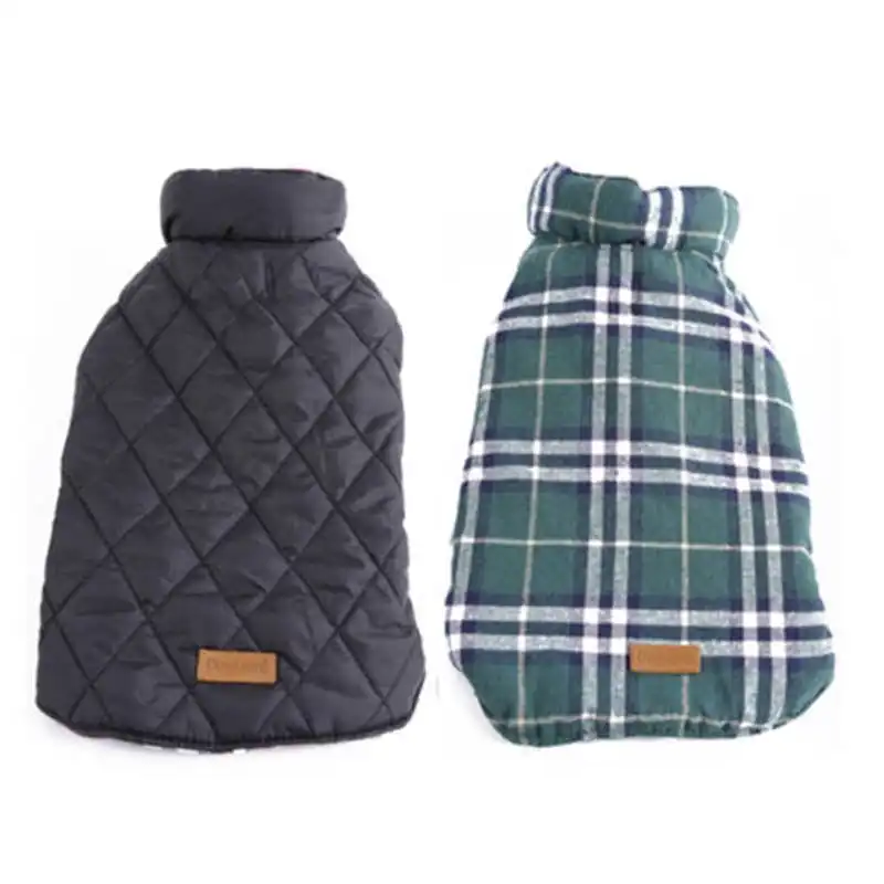 Pet Dog Warm Vest Coat Jacket Reflective Fleece Green Plaid