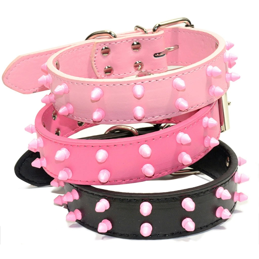 Pet Dog Leather Collar Pink Safe Spikes Adjustable Studded Dog Collar