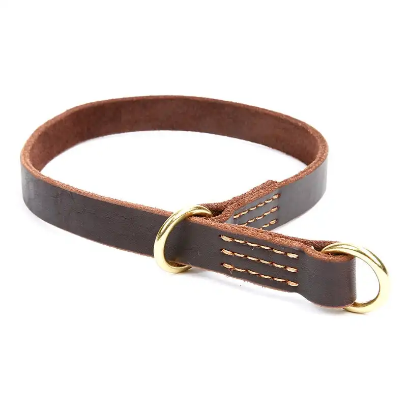 Top Quality Handmade Genuine Leather D-ring Pull Adjustable Dog collar Brown