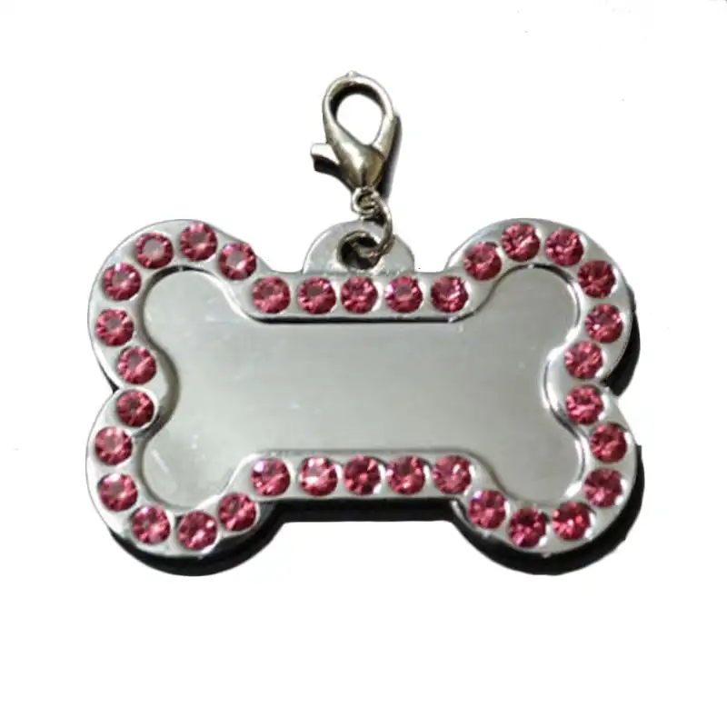 5 x Dog Pet Cat Stainless Charms Red Rhinestone Loop Tag Pendants