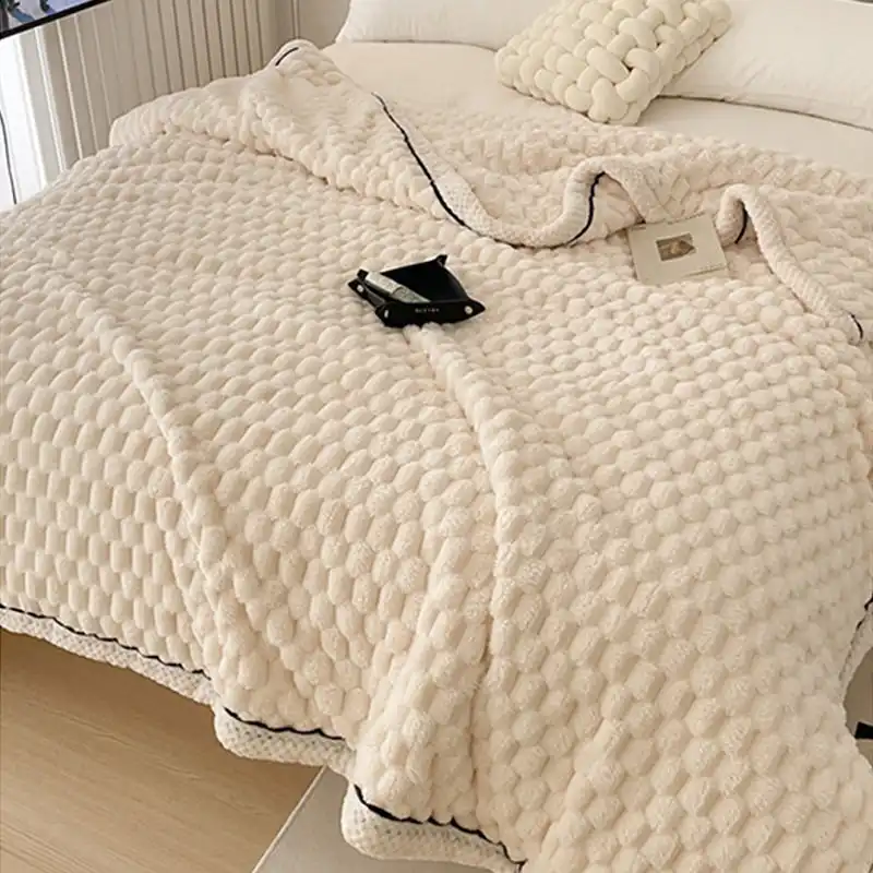 Large Soft Microsherpa Bed Blanket Throw Rug 200x230cm Cream