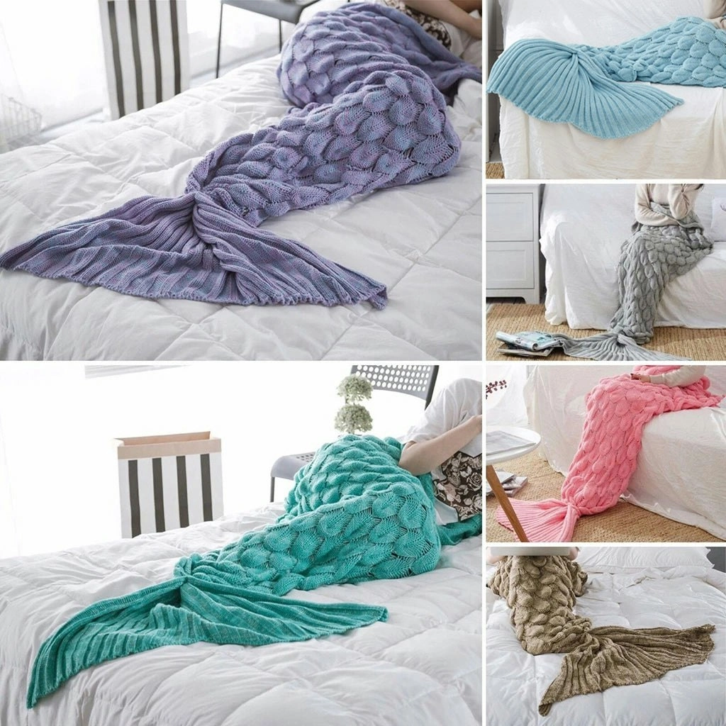 Knitted Mermaid Tail Blanket Home Decor Acrylic Throw Rug 195cmx90cm