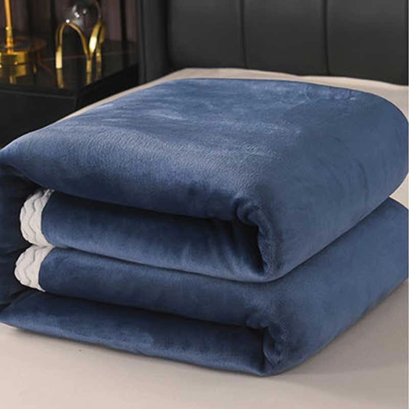 Large Ultimate Sherpa Blanket Luxurious Plush Throw Rug 200x230cm NavyBlue